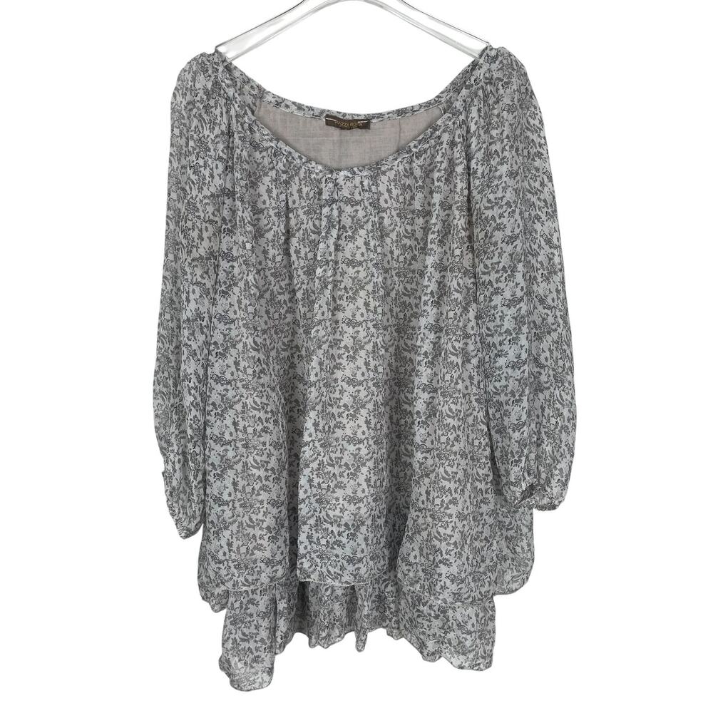 Piazza Roma Silk Chiffon Floral Tunic Top Dainty Indie Boho Prairie Gray Small